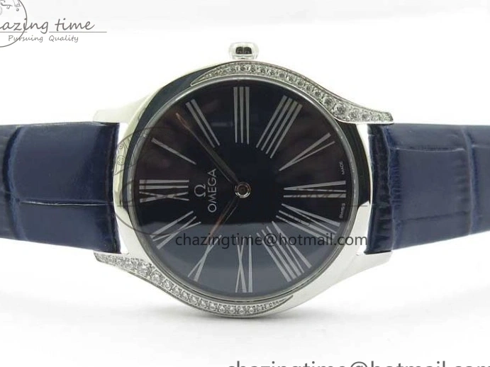 0412 Ladies’ De Ville Trésor Diamond Blue Dial Blue Fabric Watch OXF 1:1 Best Edition Swiss Quartz Upgraded 7892